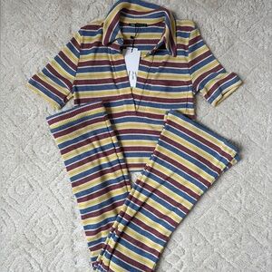 Zara Matching Ribbed Set, Short Sleeve Shirt, Pants, Small